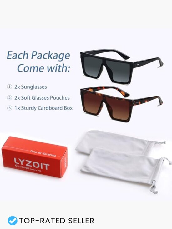 Square Oversized Sunglasses Flat Top Shield Large UV Protection Unisex Shades main image 6
